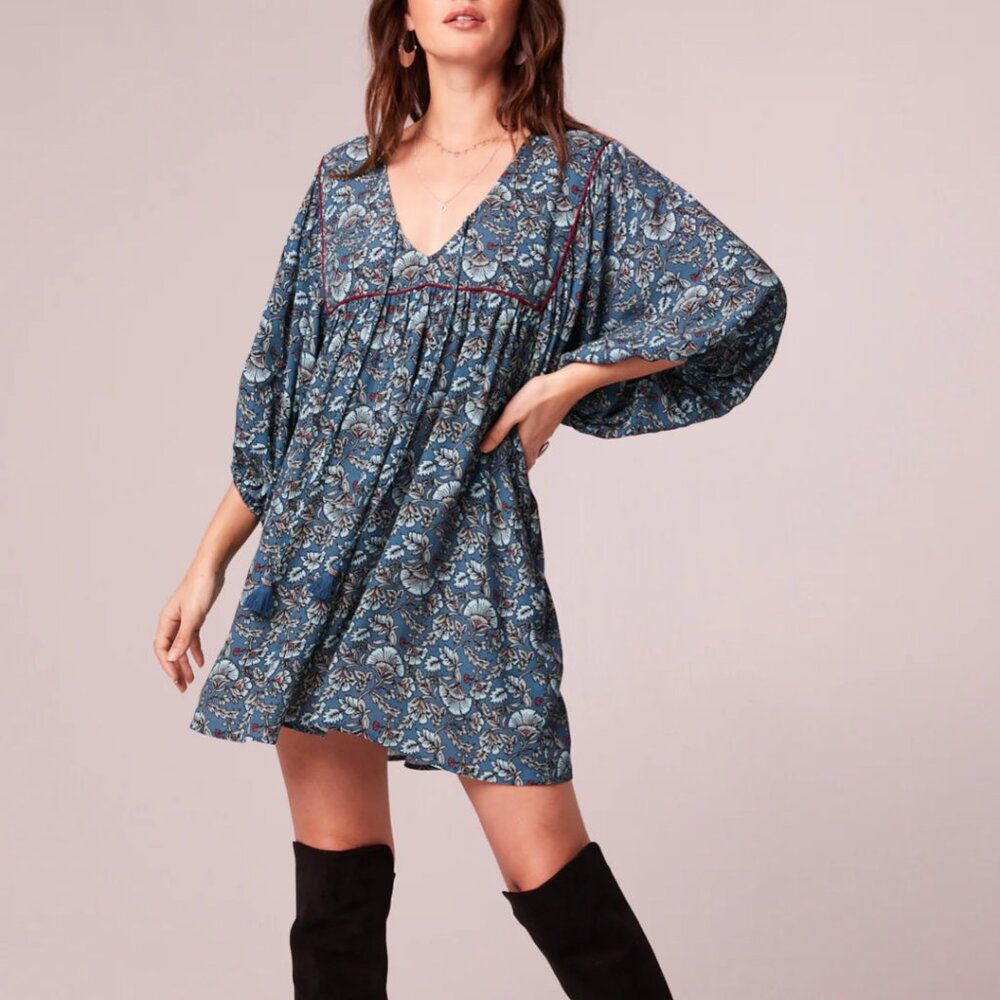 Band Of The Free Mallory Teal Floral Babydoll Mini Dress NWT Small